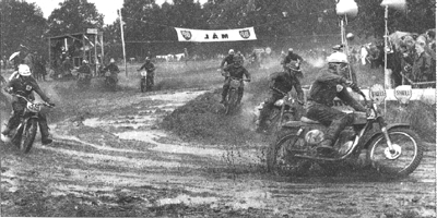 A wet MX des Nations in Sweden 1963. 14:Derek Rickman leads 11:Arthur Lampkin and 35:Don Rickman