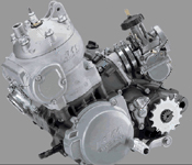 KTM watercooled engine. variable exhaust port and reed intake